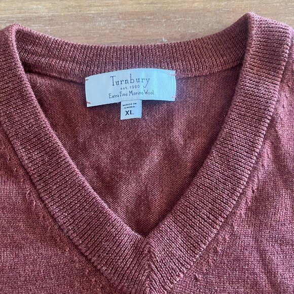 Turnberry Men's Size XL Rust Maroon 100% Extra Fine Merino Wool Sleeveless Vest - Picture 3 of 7